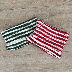 Striped Crochet Cat Hats - Red and Green